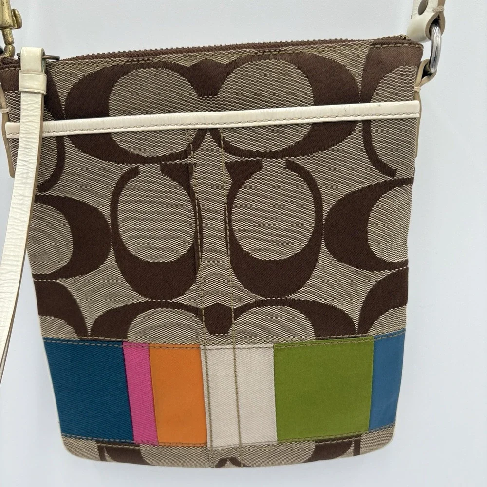 Coach Signature Crossbody Bag Womens Multi Patchwork Canvas Adjustable Swingpack